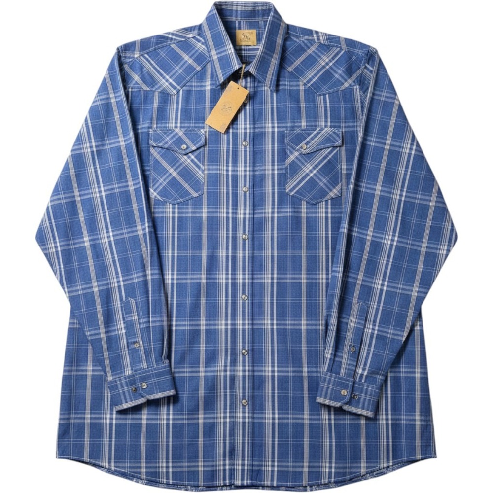 GC Blue Men's Western Pearl Snap Shirt Blue Plaid Long Sleeve 2XLT NWT